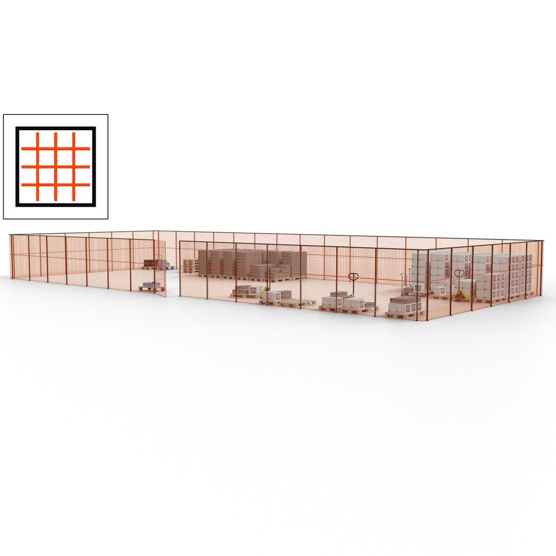 Maschinen Schutzgitter - Hallentrennwand - Sicherheitszaun - Tür - 63 m - 2.200 x 22.900 x 9.400 mm (HxBxT) - enzianblau