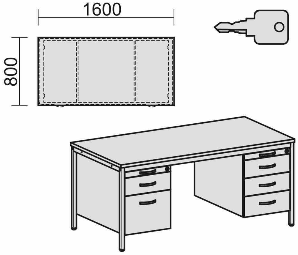 Schreibtisch 4-Fuß Eco - zwei Hängecontainer - 7 Schubfächer - abschließbar - 720 x 1.600 x 800 mm (HxBxT) - Gestell lichtgrau - Dekor Ahorn