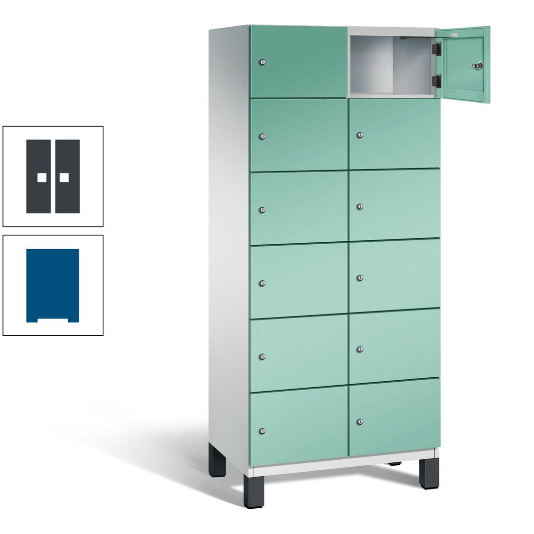 Fächerschrank, Stahlschrank, 12 Fächer, Türöffnungsbegrenzer, Füße, 1.980 x 800 x 525 mm (HxBxT), Korpus anthrazitgrau, Front anthrazitgrau