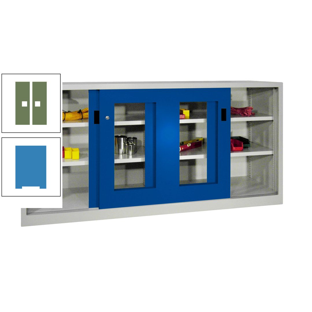Schiebetürenschrank - Sichtfenstertüren - 1.000x2.000x400 mm (HxBxT) - 4 Böden, gepulvert - Zylinderschloss - anthrazitgrau