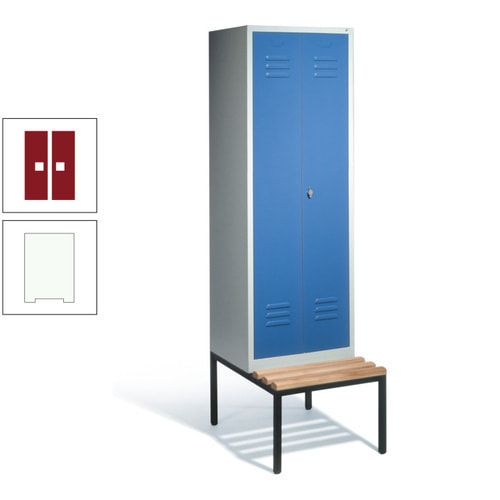 Doppel-Spindschrank, Buche Sitzbank untergebaut, 2 Abteile a 300 mm, Korpus lichtgrau, Tür anthrazitgrau, 2.090 x 610 x 815 mm (HxBxT)