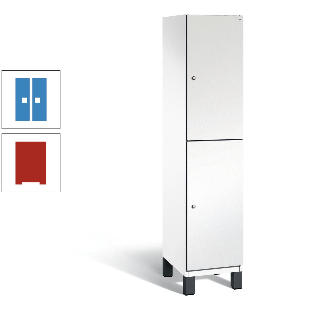 Fächerschrank, Stahlschrank, doppelstöckig, 2 Fächer, Füße, Korpus anthrazitgrau, Tür anthrazitgrau, 1.980 x 400 x 525 mm (HxBxT)