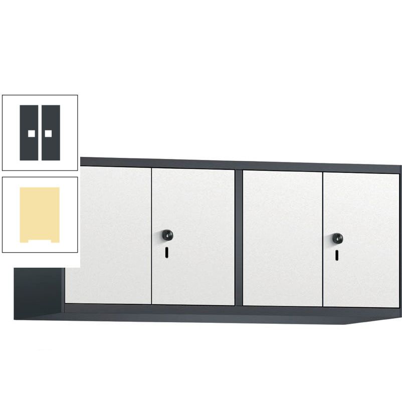 Aufsatzschrank, Schrankaufsatz, Türen paarweise, 4 Fächer a 300 mm, Farbe Pastellgelb, Tür anthrazitgrau, 500 x 1.200 x 500 mm (HxBxT)