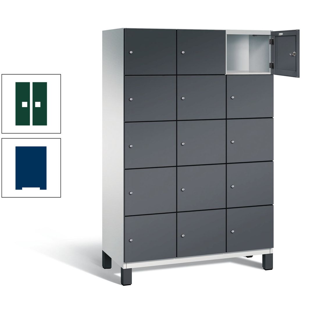 Fächerschrank, Stahlschrank, 15 Fächer, Türöffnungsbegrenzer, Füße, 1.980 x 1.200 x 525 mm (HxBxT), Korpus anthrazitgrau, Front anthrazitgrau