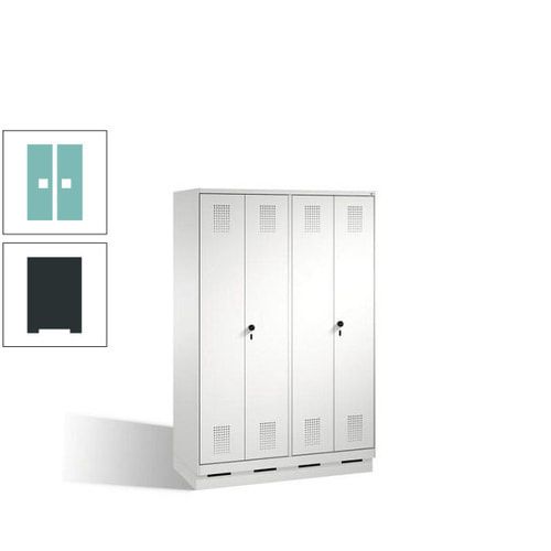 Doppel-Spind, Doppeltüren, Garderobenschrank mit Sockel, 4 Abteile a 300 mm, Korpus anthrazitgrau, Tür anthrazitgrau, 1.800 x 1.200 x 500 mm (HxBxT)