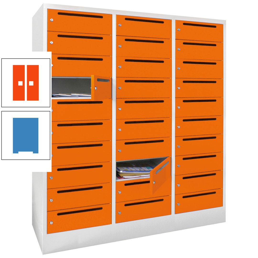 Postverteilerschrank, Schließfachschrank, 3 Abteile a 40 cm, 30 Fächer, 1.850 x 1.200 x 500 mm (HxBxT), Korpus anthrazitgrau, Front anthrazitgrau