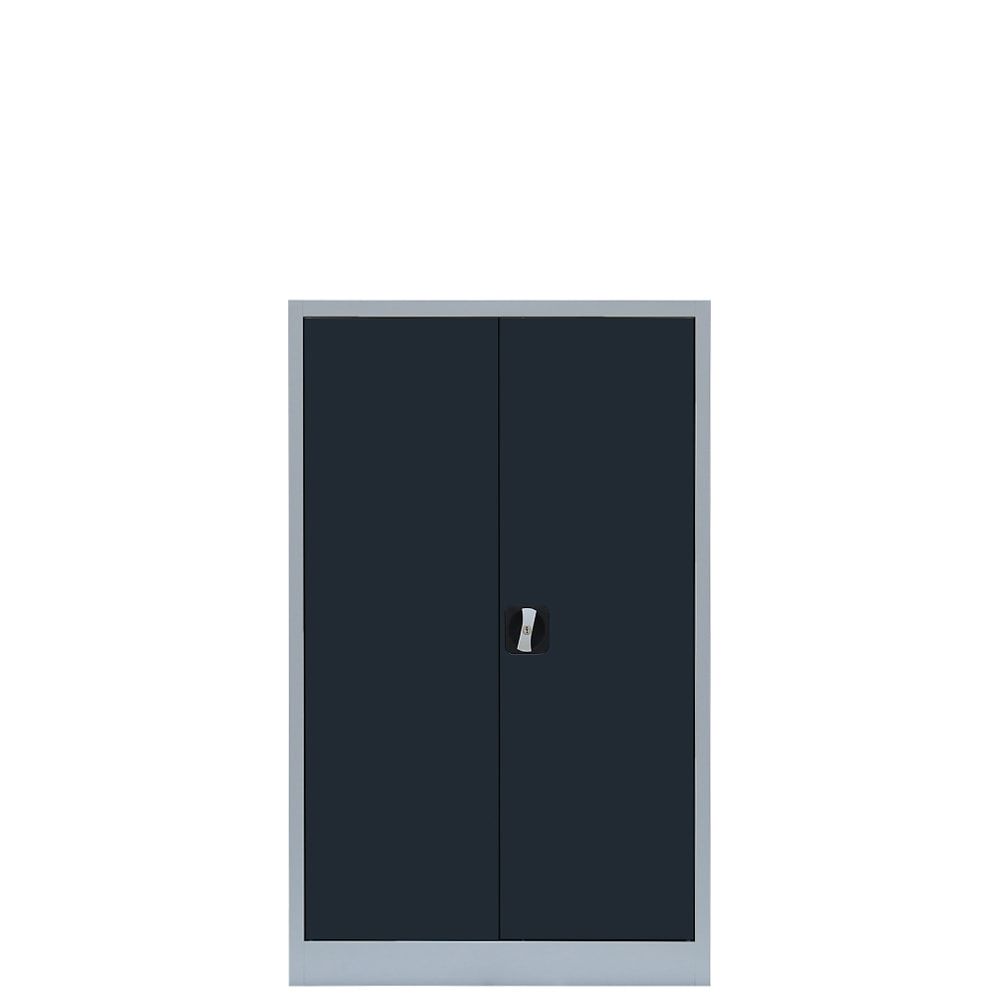 Aktenschrank, Büroschrank, abschließbar, Flügeltüren, 2 Fachböden, 1.200 x 800 x 383 mm (HxBxT), Stahl, Korpus und Türen in lichtgrau