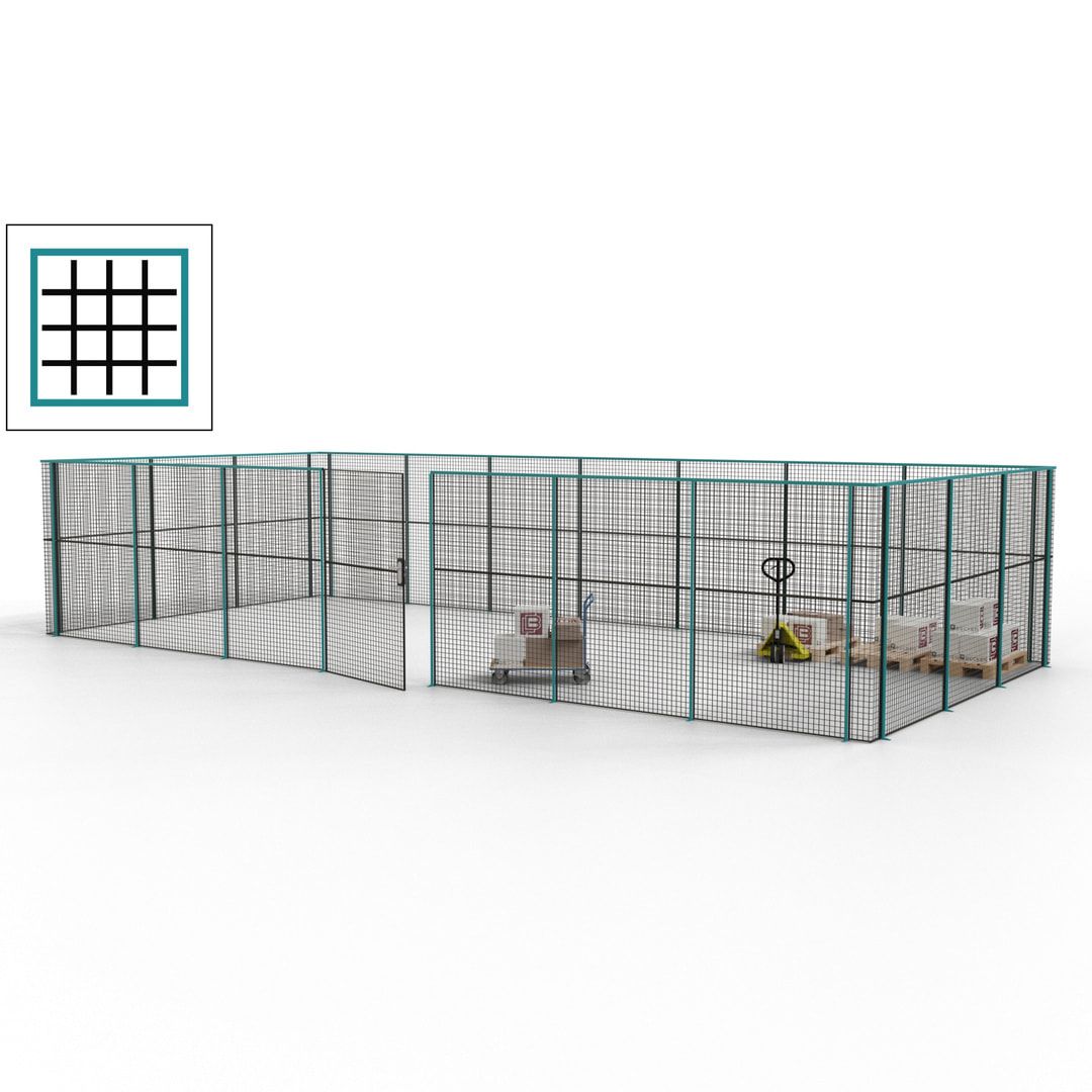 Hallentrennwand - Flügeltür, Gitter - 19 Gitterwände - 2.200 x 10.900 x 4.900 mm (HxBxT) - Perlweiß/reinorange