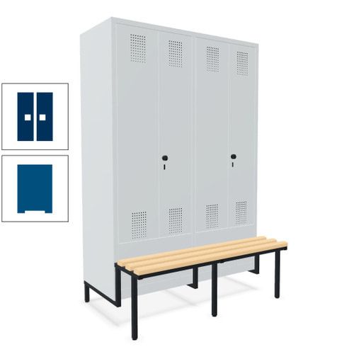 Doppel-Spind, Garderobenschrank, Buche Sitzbank integriert, 4 Abteile 300 mm, Korpus anthrazitgrau, Tür anthrazitgrau, 1.850 x 1.200 x 815 mm (HxBxT)