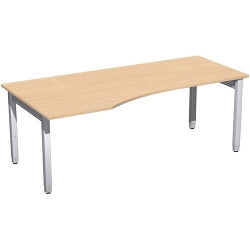 Eckschreibtisch, Ecke links, Füße einseitig verkürzt, 4-Fuß Quadrat Pro, höhenverstellbar, 680-800 x 1.600x 1.000 mm (HxBxT), Dekor Ahorn