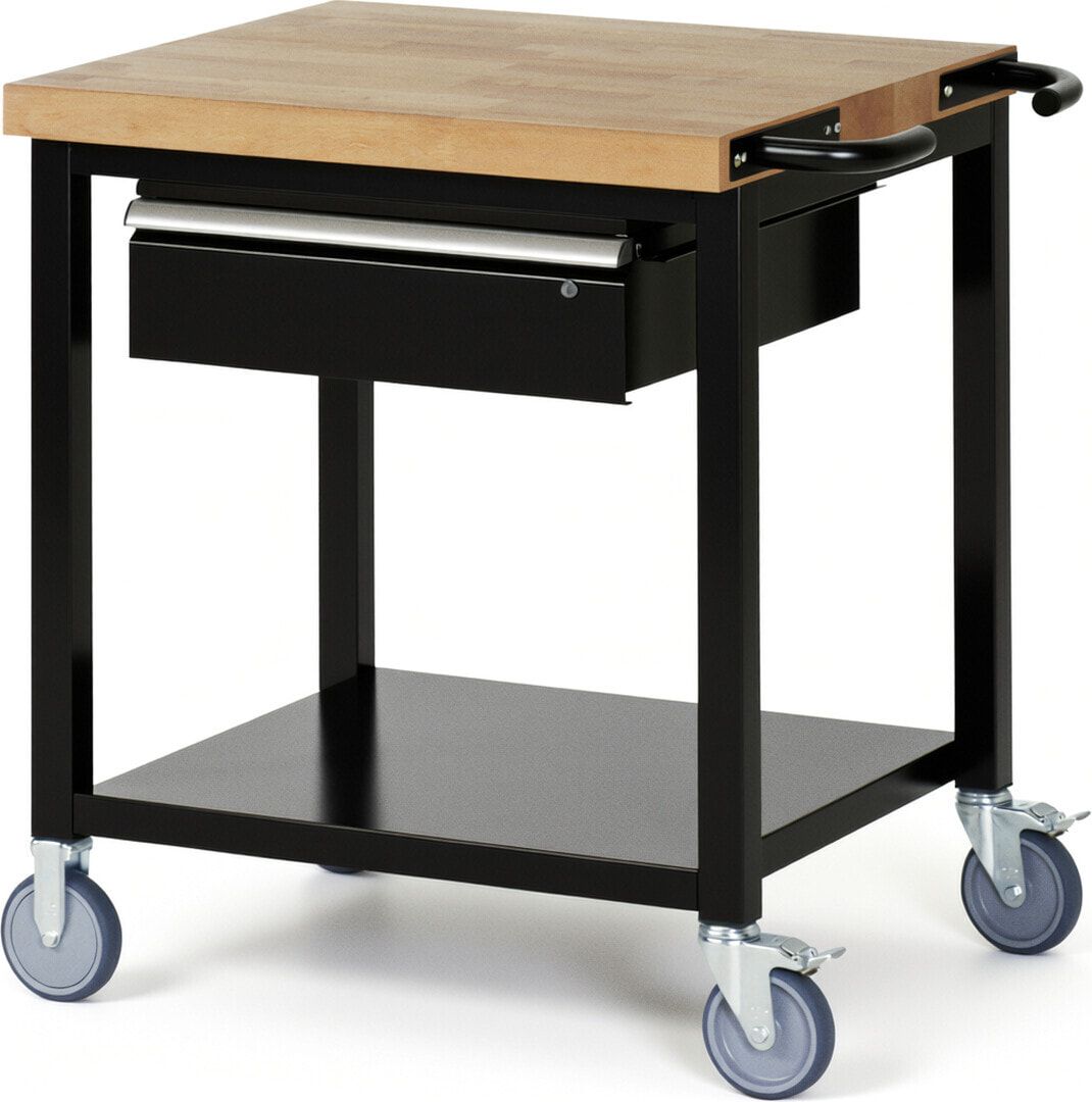 Mobile Werkbank mit Ablageboden - 1 Schublade - 150:1 - höhenverstellbar 880-1.080 mm - 750 x 700 mm (BxT) - 450 kg - Anthrazitgrau