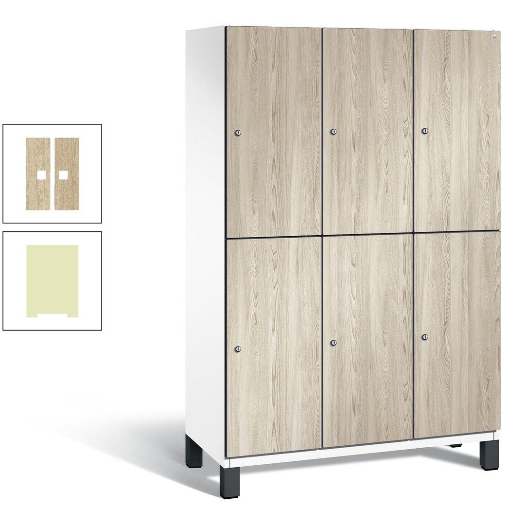 Fächerschrank, Garderobenschrank, mit Füßen, 3 Abteile, 1.980 x 1.200 x 525 mm (HxBxT), Korpus anthrazitgrau, Tür Donau-Ahorn