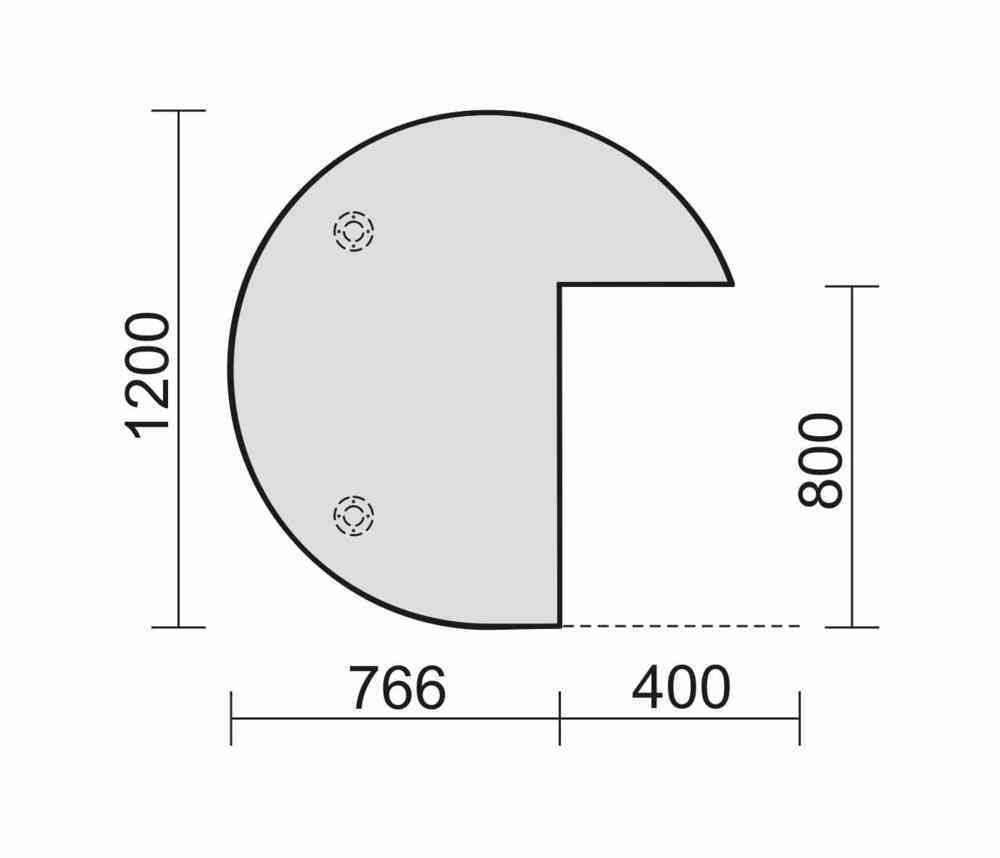 Anbautisch Dreiviertelkreis links, 4-Fuß Pro Quadrat, höhenverstellbar 680-820 mm, 1.200 x 1.200 mm (BxT), Dekor Ahorn, Gestell silber