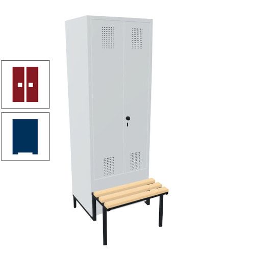 Doppel-Spind, Garderobenschrank, Buche Sitzbank integriert, 2 Abteile a 400 mm, Korpus anthrazitgrau, Tür anthrazitgrau, 1.850 x 800 x 815 mm (HxBxT)