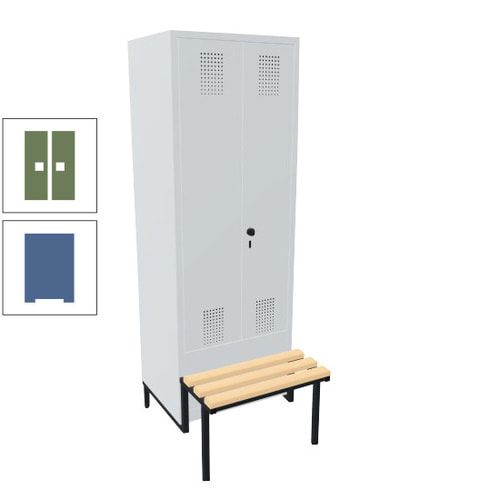 Doppel-Spind, Garderobenschrank, Buche Sitzbank integriert, 2 Abteile a 400 mm, Korpus anthrazitgrau, Tür anthrazitgrau, 1.850 x 800 x 815 mm (HxBxT)