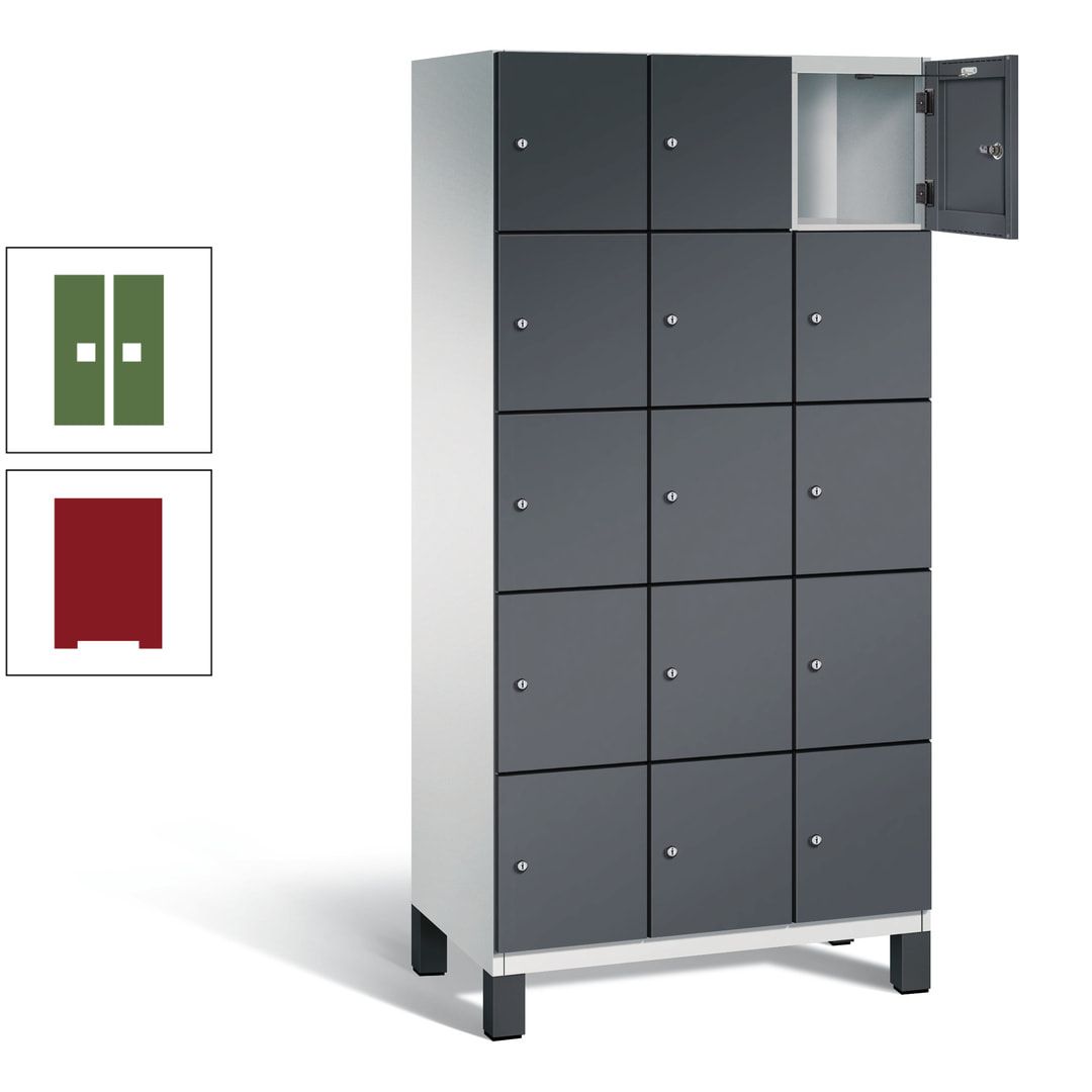 Fächerschrank, Stahlschrank, 15 Fächer, Türöffnungsbegrenzer, Füße, 1.980 x 900 x 525 mm (HxBxT), Korpus anthrazitgrau, Front anthrazitgrau
