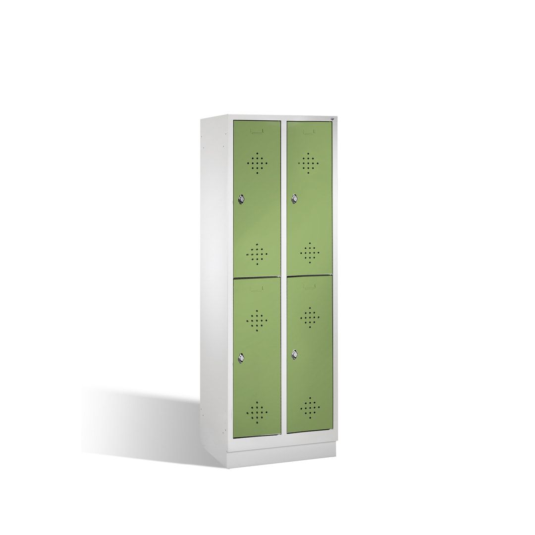Garderobenschrank, 2 Abteile, 4 Fächer, 1.800 x 610 x 500 mm (HxBxT), Drehriegel, Sockel, Korpus anthrazitgrau, Türen anthrazitgrau