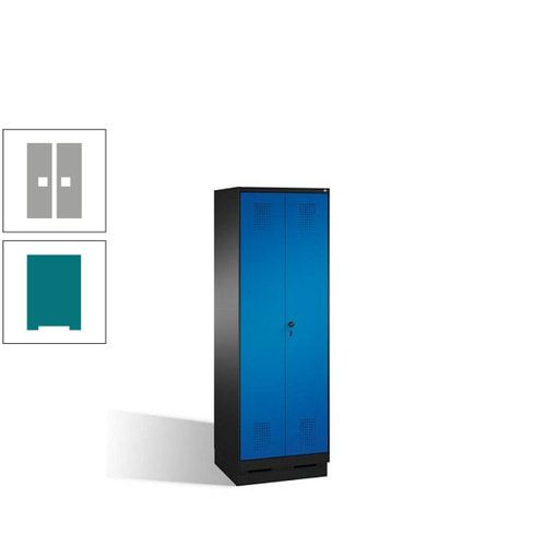 Doppel-Spind, Doppeltüren, Garderobenschrank mit Sockel, 2 Abteile a 300 mm, Korpus anthrazitgrau, Tür anthrazitgrau, 1.800 x 600 x 500 mm (HxBxT)