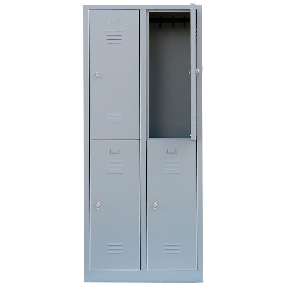 Garderobenschrank, Doppelstockspind, 2 Abteile, 4 Fächer, 1.800 x 800 x 500 mm (HxBxT), Stahl, Drehriegel, Korpus: lichtgrau, Front: anthrazitgrau