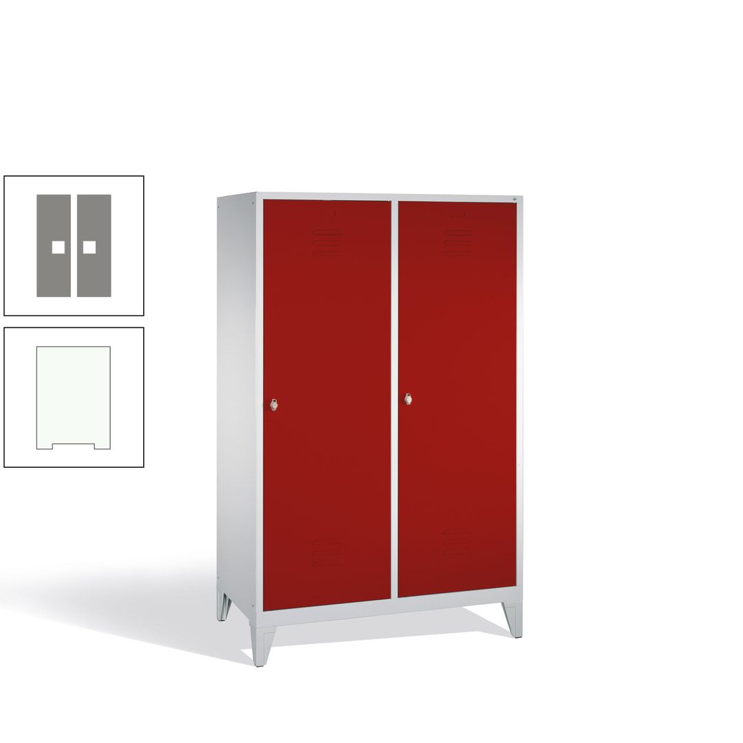 Doppel-Spind mit 2 Großtüren, Garderobenschrank mit Füßen, 4 Abteile a 300 mm, Korpus anthrazitgrau, Tür anthrazitgrau, 1.850 x 1.190 x 500 mm (HxBxT)