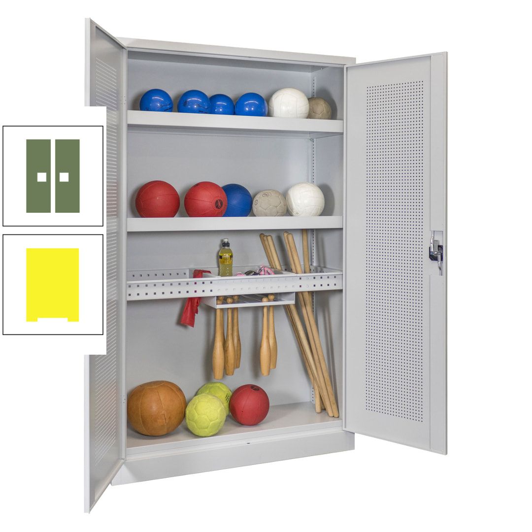 Sportschrank - Lochfeldtüren - Variante 2 - 1.950x1.200x500 mm (HxBxT) - anthrazitgrau