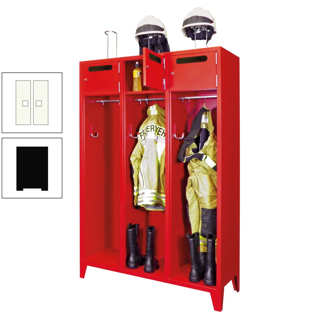 Feuerwehrschrank - 3 Abteile - Ablagefach mit Tür, Einwurfschlitz - 2.100 x 1.230 x 500 mm (HxBxT) - anthrazitgrau