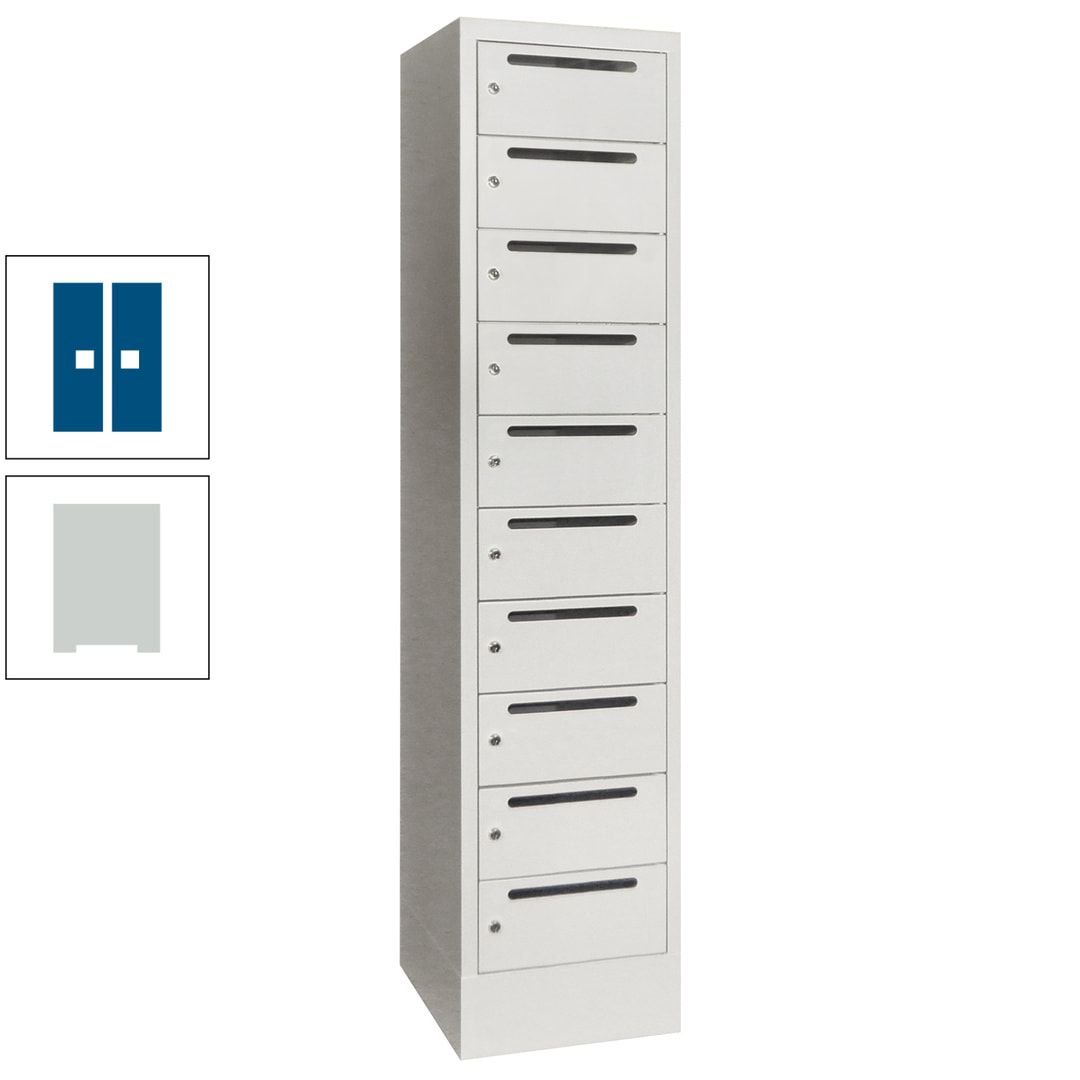 Postverteilerschrank, Schließfachschrank, 1 Abteil a 400 mm, 10 Fächer, 1.850 x 400 x 500 mm (HxBxT), Korpus anthrazitgrau, Front anthrazitgrau