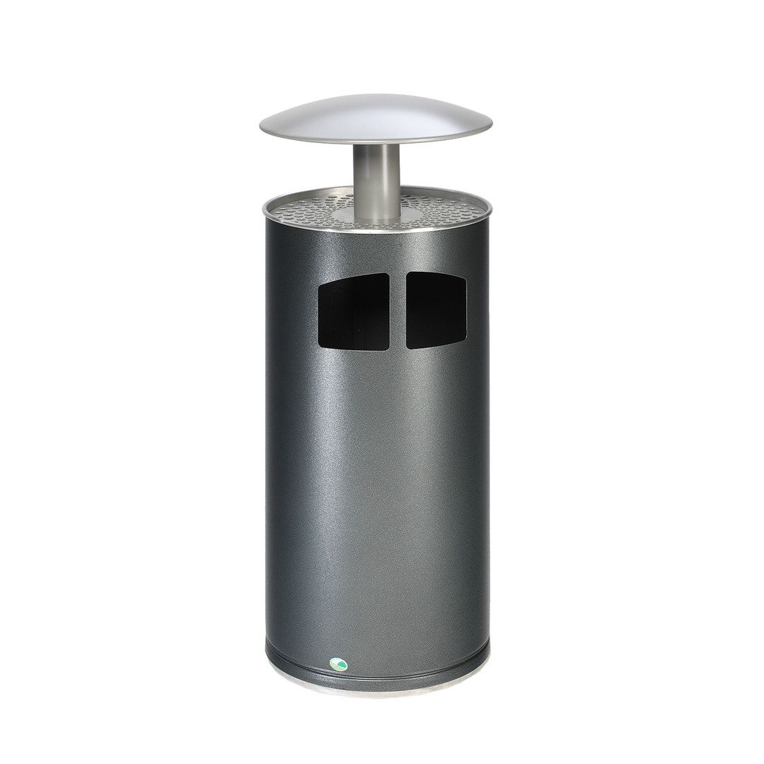 Abfallsammler mit Dach und Ascher - Volumen 75 l - 1.110 x 445 x 445 mm (HxBxT) - Korpus antik-silber - Dach silber
