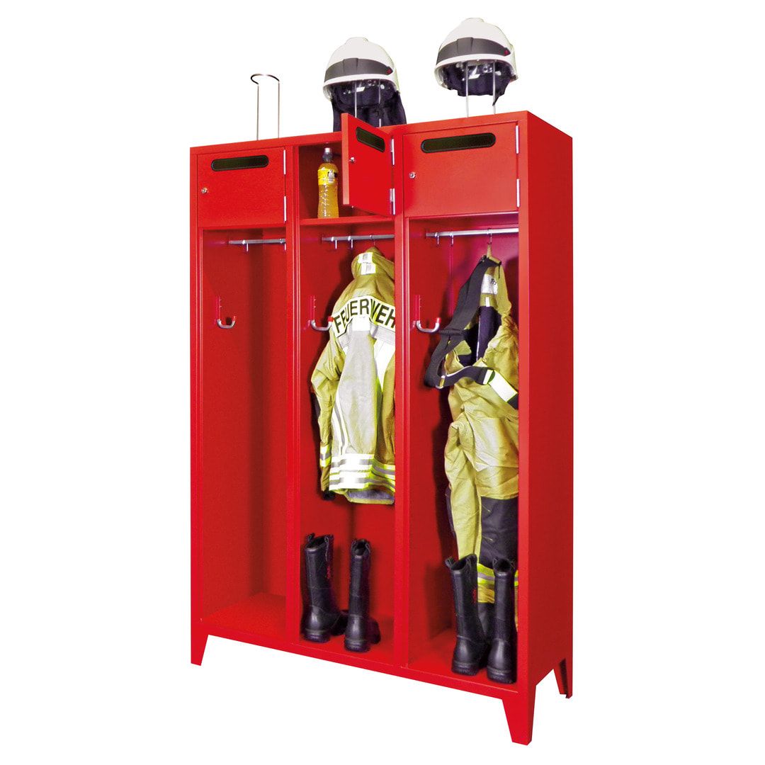 Feuerwehrschrank - 3 Abteile - Ablagefach mit Tür, Einwurfschlitz - 2.100 x 1.230 x 500 mm (HxBxT) - anthrazitgrau