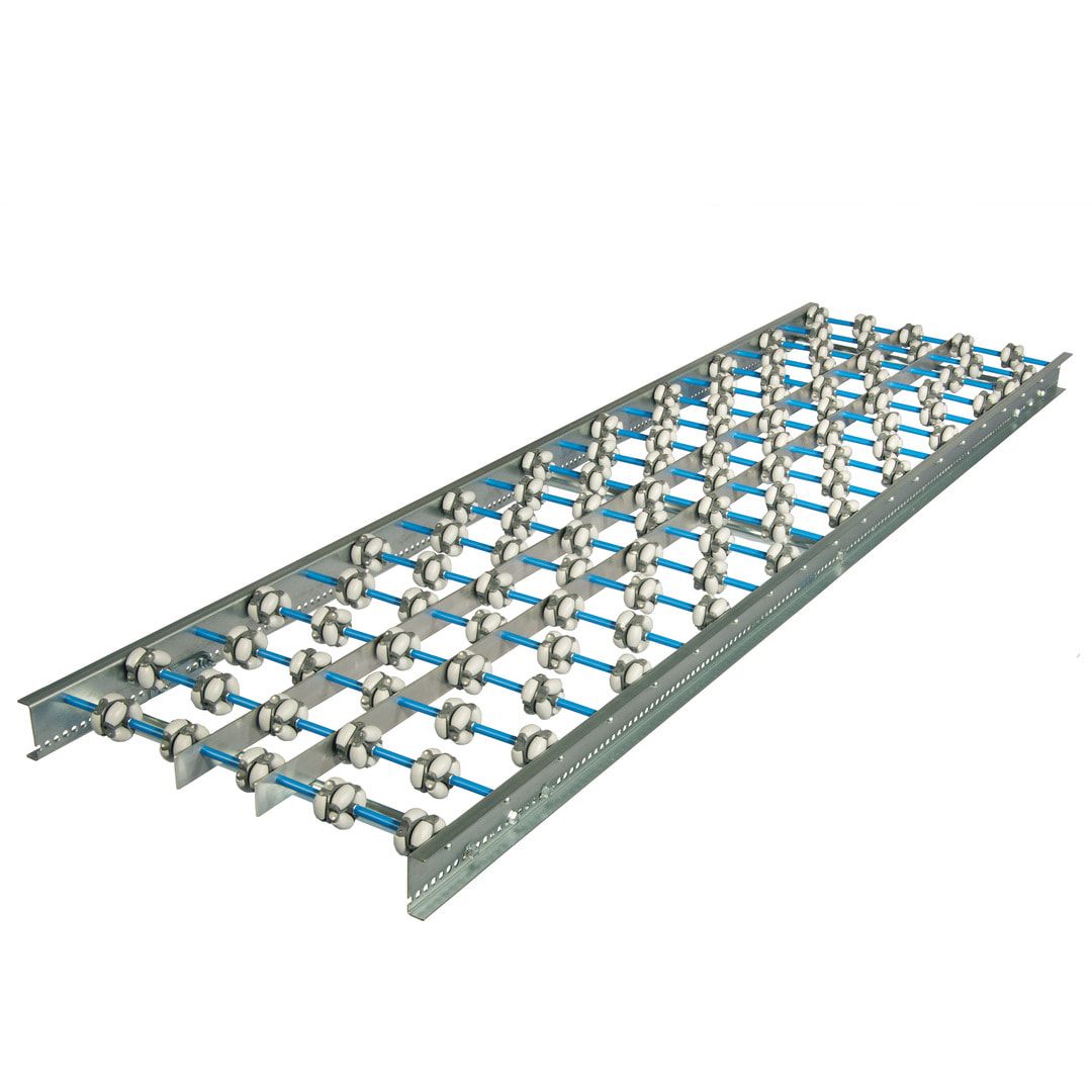 Allseiten Röllchenbahn - Breite 300 mm - Kunststoffröllchen - Länge 1.000 mm - Achsabstand 100 mm