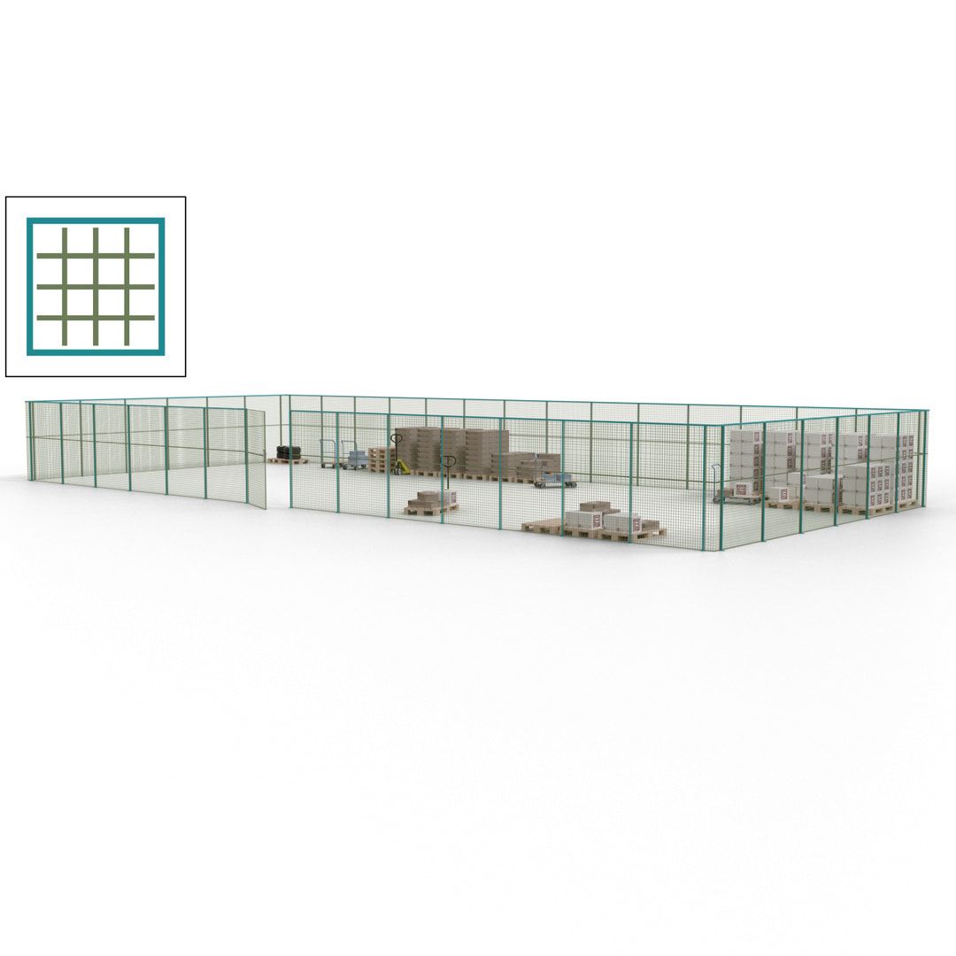 Maschinen Schutzgitter - Hallentrennwand - Sicherheitszaun - Tür - 60 m - 2.200 x 21.400 x 9.400 mm (HxBxT) - enzianblau