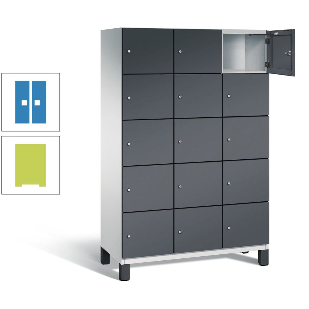 Fächerschrank, Stahlschrank, 15 Fächer, Türöffnungsbegrenzer, Füße, 1.980 x 1.200 x 525 mm (HxBxT), Korpus anthrazitgrau, Front anthrazitgrau