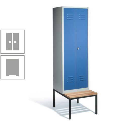 Doppel-Spindschrank, Buche Sitzbank untergebaut, 2 Abteile a 300 mm, Korpus lichtgrau, Tür anthrazitgrau, 2.090 x 610 x 815 mm (HxBxT)