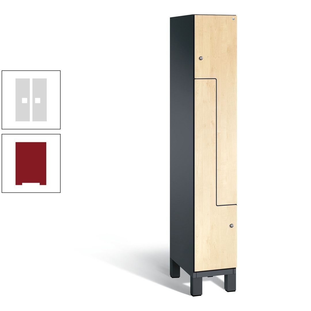 Z-Garderobenspind mit Füßen, 2 Personen, 1.980 x 300 x 525 mm (HxBxT), Korpus anthrazitgrau, Tür anthrazitgrau