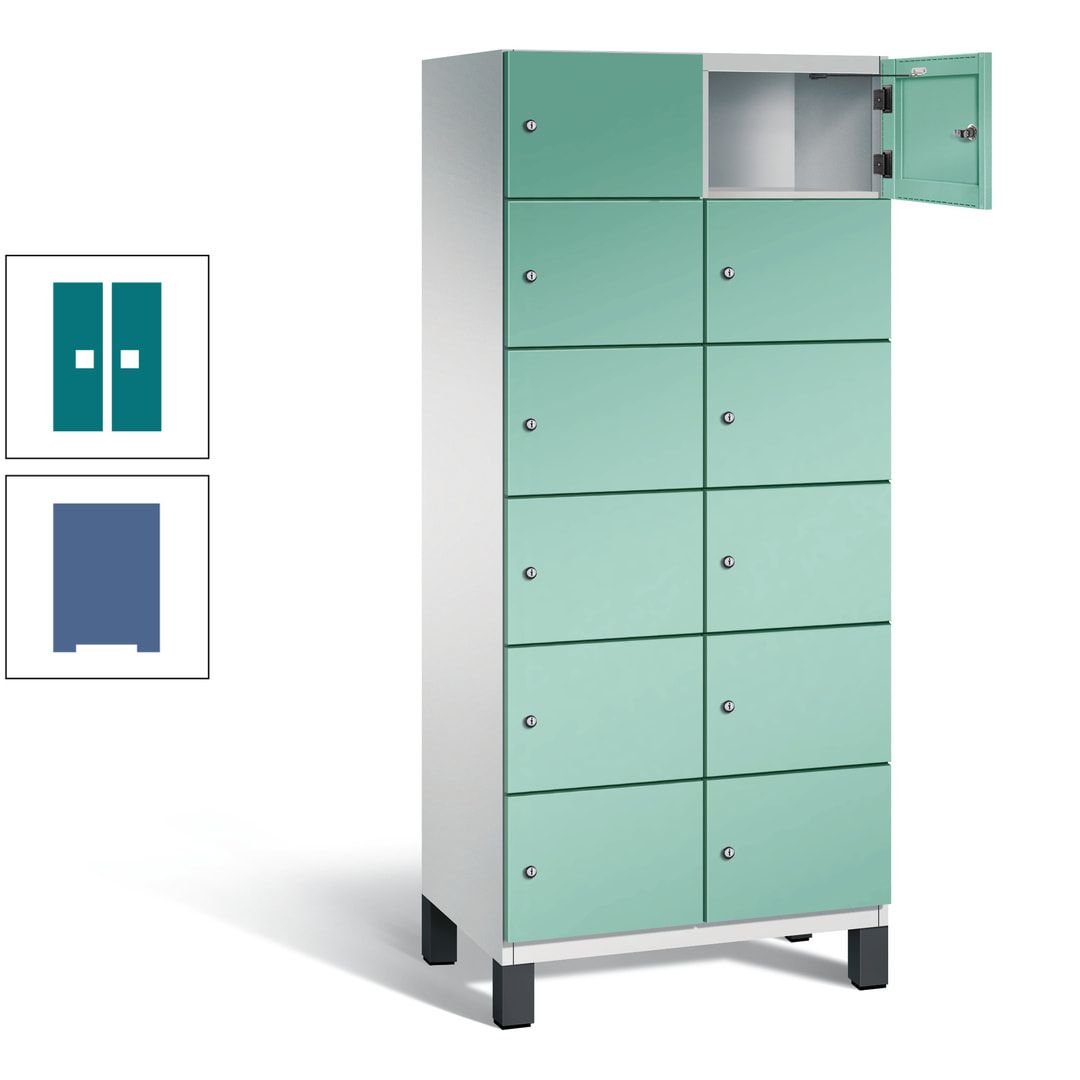 Fächerschrank, Stahlschrank, 12 Fächer, Türöffnungsbegrenzer, Füße, 1.980 x 800 x 525 mm (HxBxT), Korpus anthrazitgrau, Front anthrazitgrau