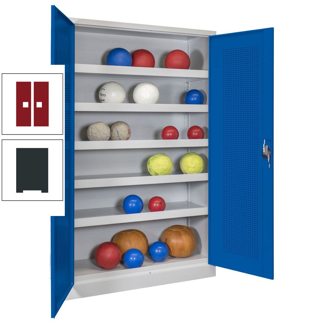 Ballschrank - Lochfeldtüren - 5 Böden - 1.950x1.200x500 mm (HxBxT) - anthrazitgrau