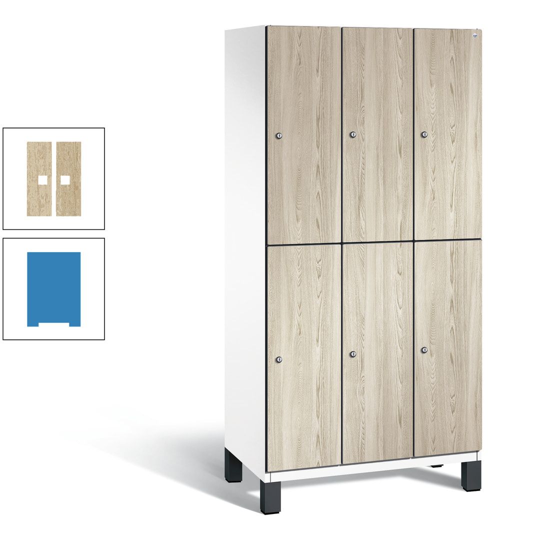 Fächerschrank, Garderobenschrank, mit Füßen, 3 Abteile, 1.980 x 900 x 525 mm (HxBxT), Korpus anthrazitgrau, Tür Donau-Ahorn