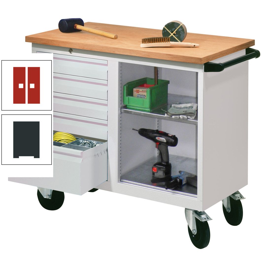 Mobile Werkbank - Werkstattwagen - 915 x 1.090 x 600 mm - 5 Schubladen und Ablagefach - anthrazitgrau