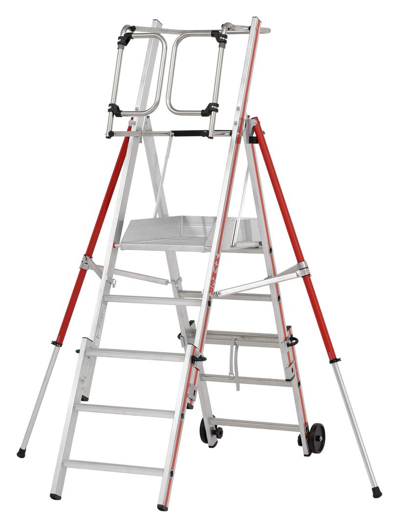 Plattformleiter - Leiterlänge 2.060 mm - höhenverstellbar - Plattform mit Geländer - mit Ablageschale - Aluleiter