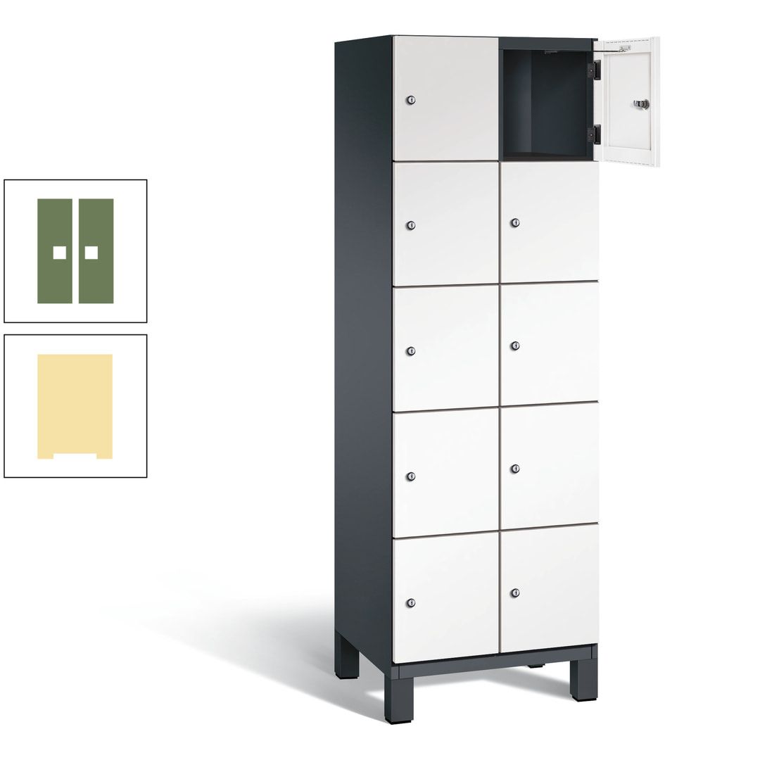 Fächerschrank, Stahlschrank, 10 Fächer, Türöffnungsbegrenzer, Füße, 1.980 x 600 x 525 mm (HxBxT), Korpus anthrazitgrau, Front anthrazitgrau