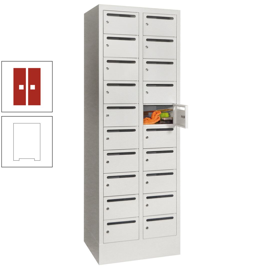 Postverteilerschrank, Schließfachschrank, 2 Abteile a 300 mm, 20 Fächer, 1.850 x 600 x 500 mm (HxBxT), Korpus anthrazitgrau, Front anthrazitgrau