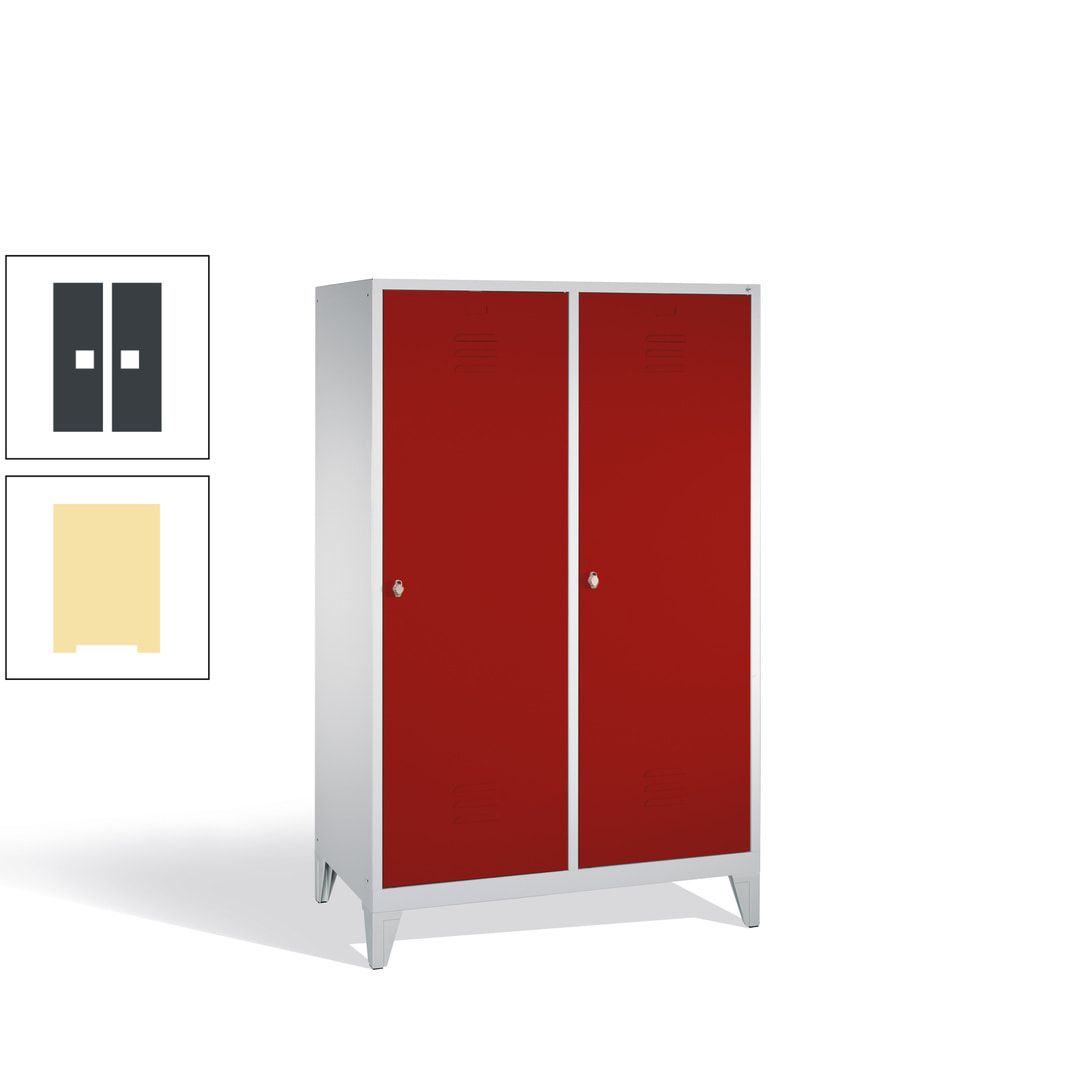 Doppel-Spind mit 2 Großtüren, Garderobenschrank mit Füßen, 4 Abteile a 300 mm, Korpus anthrazitgrau, Tür anthrazitgrau, 1.850 x 1.190 x 500 mm (HxBxT)