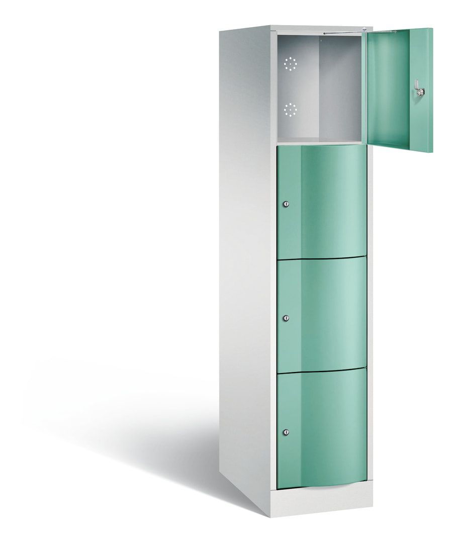 Schließfachschrank, Fächerschrank, vandalismusresistent, 1 Abteil, 4 Fächer, 1.950 x 396 x 640 mm (HxBxT), Korpus lichtgrau, Tür lichtgrau