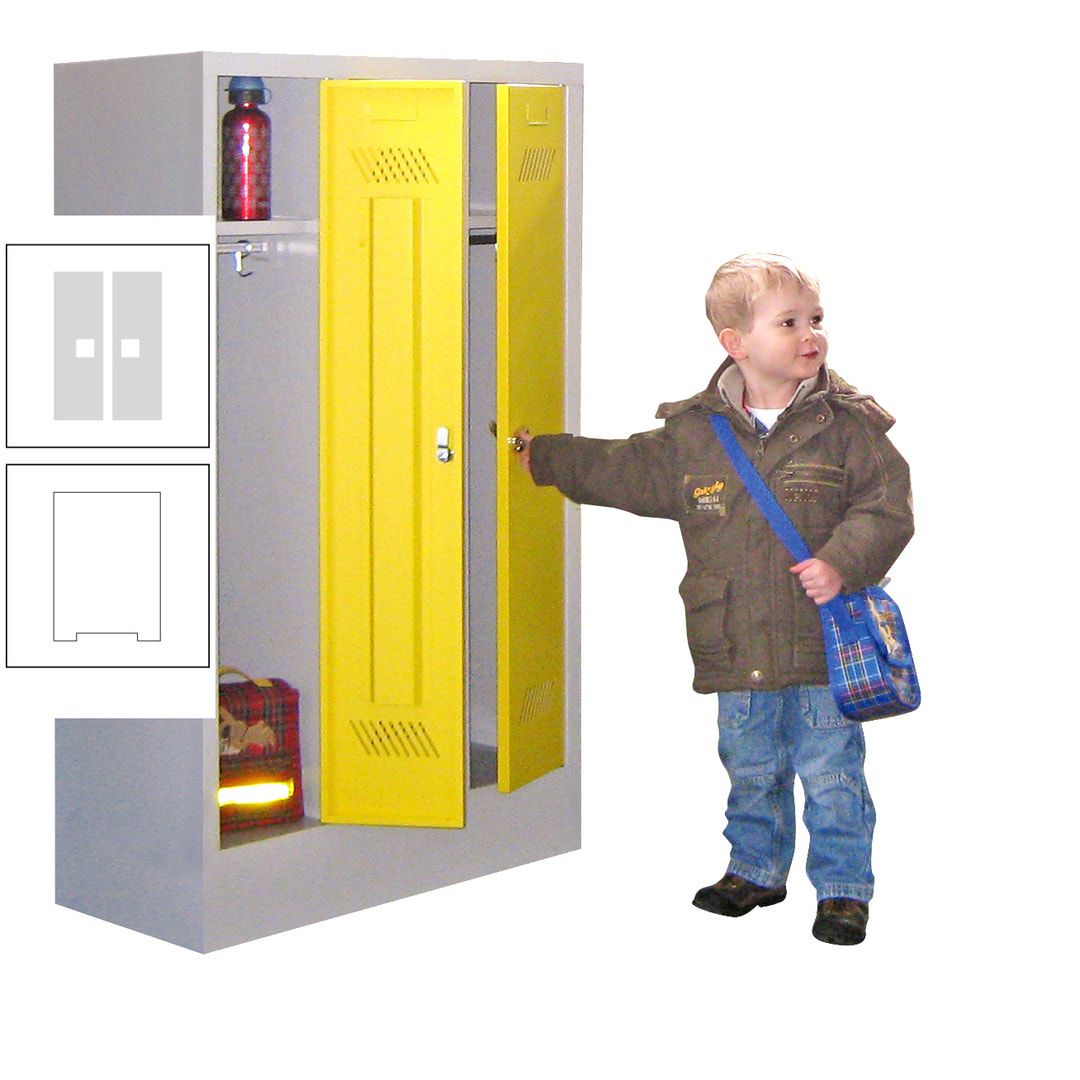 Spindschrank f. Kindergärten - mit Sockel - Höhe 1.300 mm - 2 Abteile a 250 mm - Drehriegel - anthrazitgrau