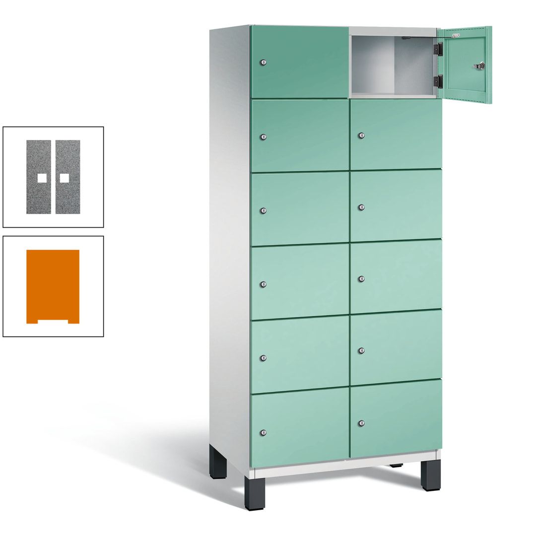 Fächerschrank, Stahlschrank, 12 Fächer, Türöffnungsbegrenzer, Füße, 1.980 x 800 x 525 mm (HxBxT), Korpus anthrazitgrau, Front anthrazitgrau