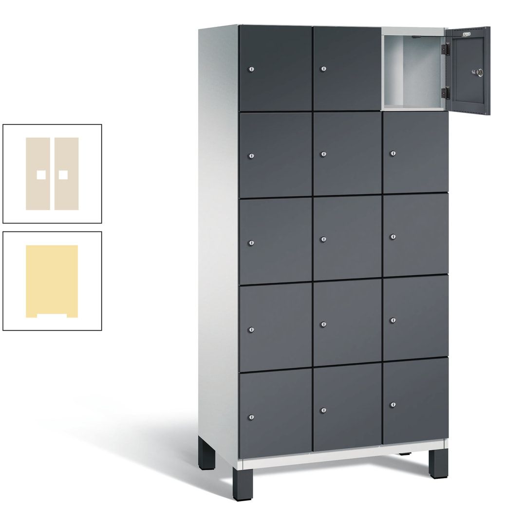 Fächerschrank, Stahlschrank, 15 Fächer, Türöffnungsbegrenzer, Füße, 1.980 x 900 x 525 mm (HxBxT), Korpus anthrazitgrau, Front anthrazitgrau