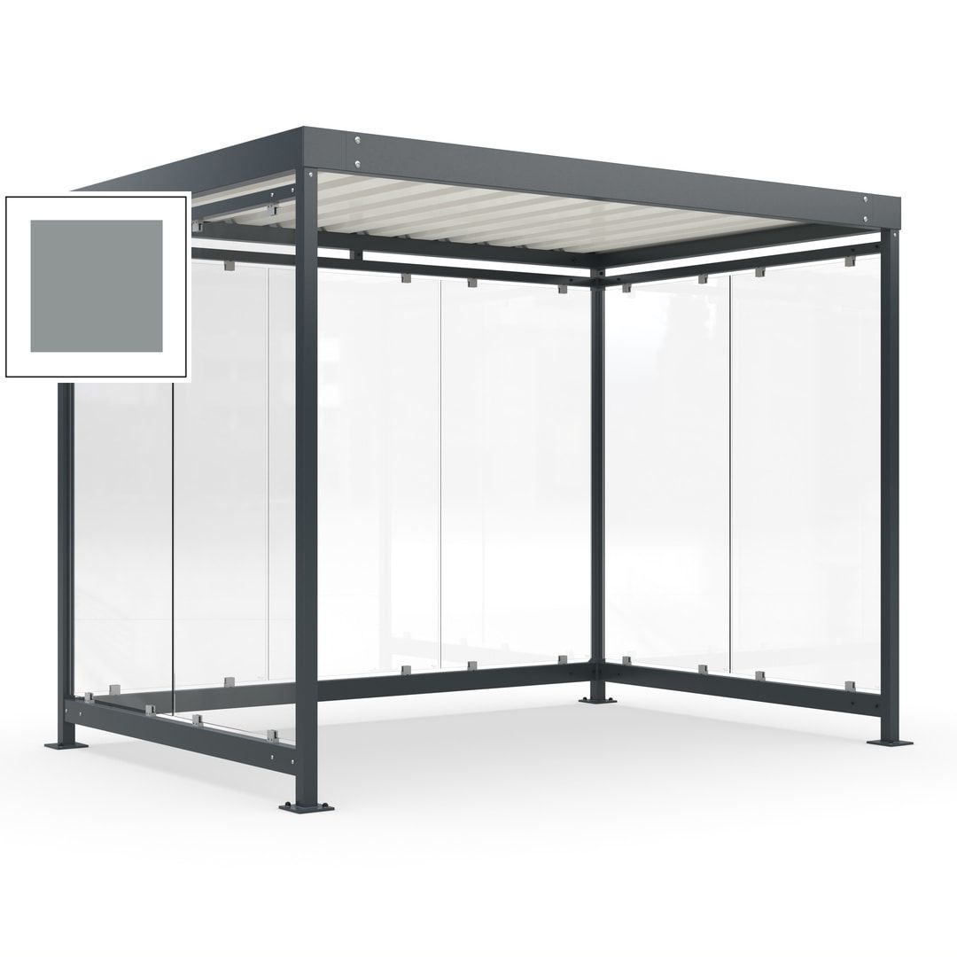 Raucherunterstand, Bausatz, Fahrgastunterstand, Bushaltestelle, 2.510 x 3.180 x 2.165 mm (HxBxT), 7 Wände, Achatgrau