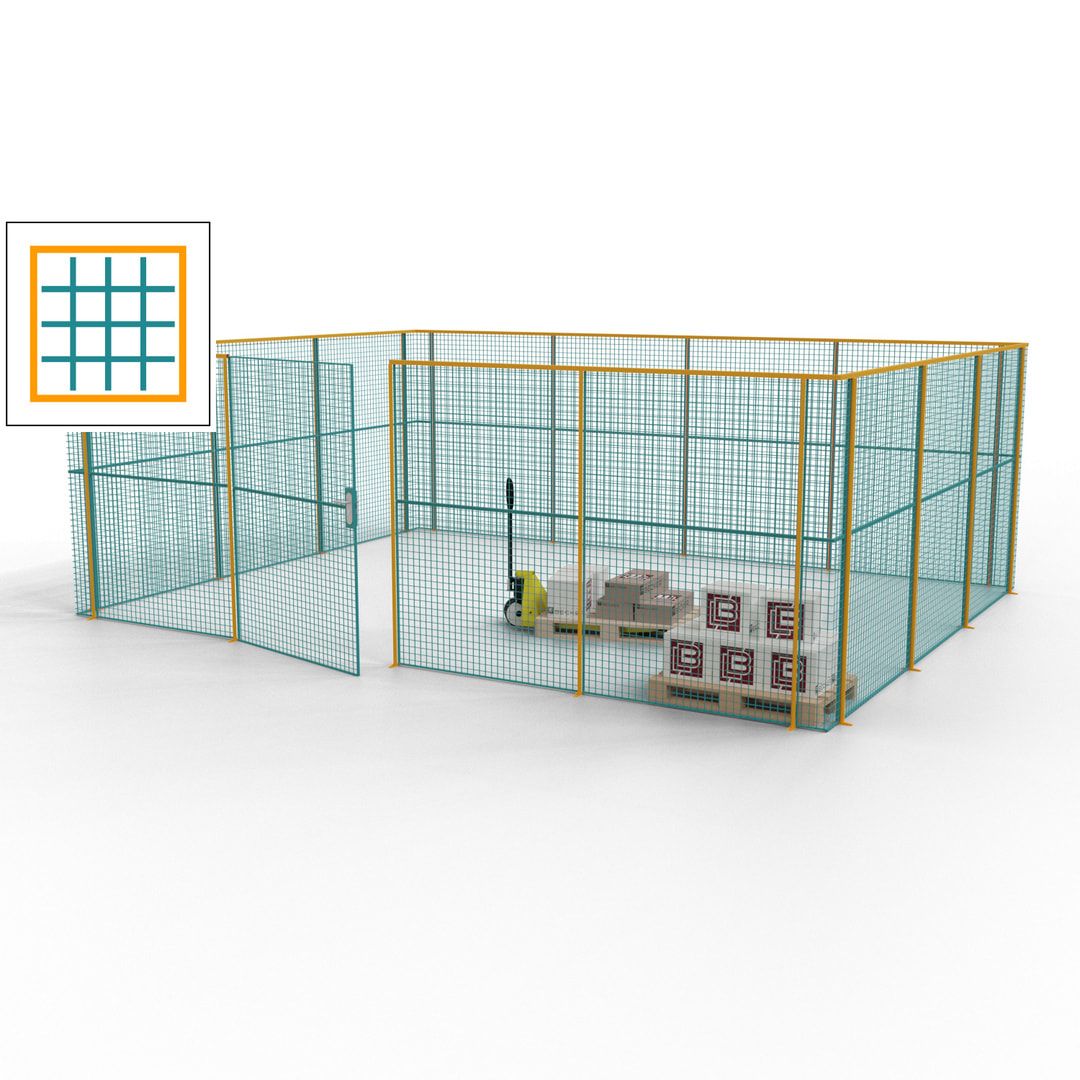 Maschinen Schutzgitter - Hallentrennwand - Sicherheitszaun - Tür - 21 m - 2.200 x 6.400 x 4.900 mm (HxBxT) - enzianblau