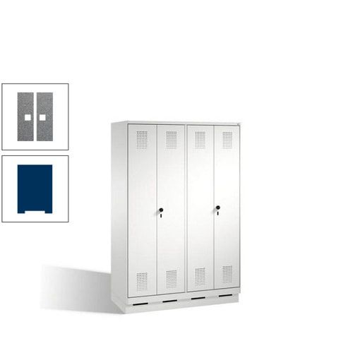 Doppel-Spind, Doppeltüren, Garderobenschrank mit Sockel, 4 Abteile a 300 mm, Korpus anthrazitgrau, Tür anthrazitgrau, 1.800 x 1.200 x 500 mm (HxBxT)