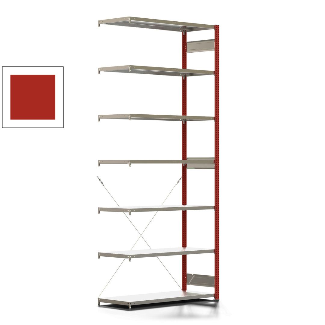 Fachbodenregal mit Tiefenriegel - 350 kg - 3.000 x 1.285 x 526 mm (HxBxT) - Anbauregal - 7 Böden - enzianblau - Lagerregal - Steckregal BERT